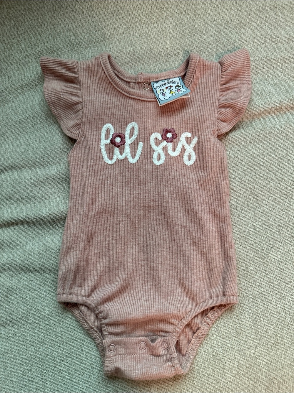 Lil Sis Floral Embroidered Pink Baby Bodysuit